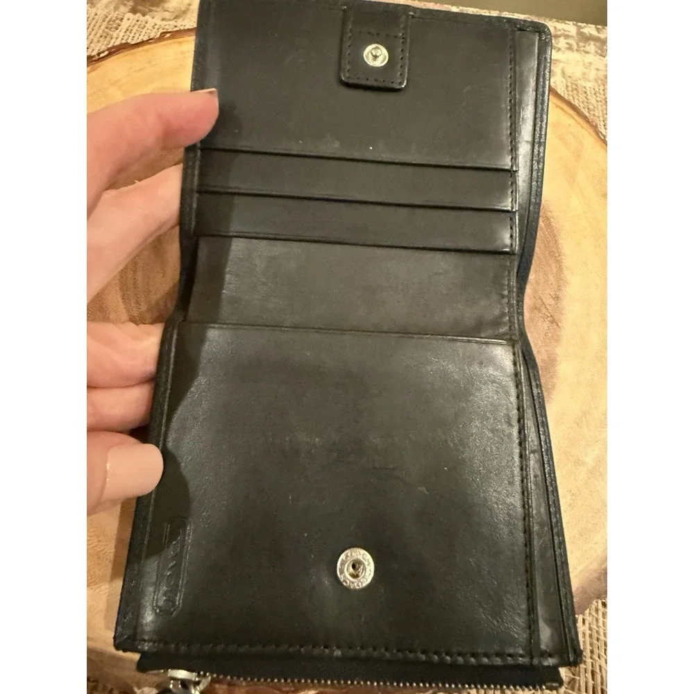 Coach Black Leather Bifold Wallet with Zipper Coin Purse Card Holder Y2K